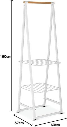 Вішалка для одягу Linn - Дві полиці з регульованою висотою - Вішалка для одягу - Вішалка для одягу - Розвішування, провітрювання або сушіння одягу - Економія місця - Стійкий і стабільний - Білий - Маленький