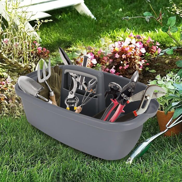 Абелювані органайзери для мийних засобів - кошик для зберігання, багатоцільовий пластиковий кошик з ручкою, кошик для садових інструментів, кошик для прибирання, органайзер для ванної кімнати, коробка для зберігання, сірий, 2 шт.