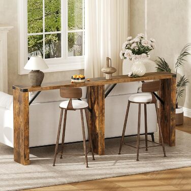 Консольний столик, довгий вузький стіл для коридору, столик для передпокою, за диваном, промисловий дизайн, з металевими стійками, для вузьких приміщень, вхідна зона, коридор, вітальня, вінтажний коричневий XCT30BR