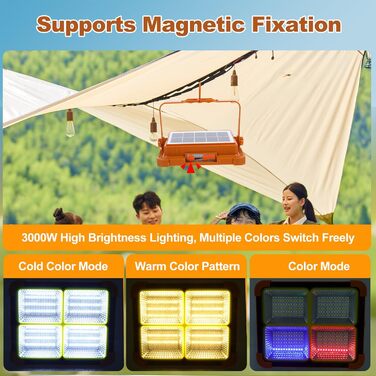 Портативний сонячний світлодіодний робочий ліхтар Amosfun для кемпінгу, риболовлі, екстреного ремонту, портативного магнітного вибухобезпечного світла