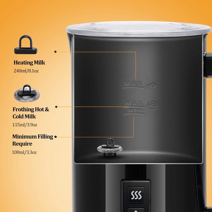 Піноутворювач для молока електричний 500 Вт 240 мл, для гарячого та холодного молока з 3 режимами Піноутворювач для молока для кап