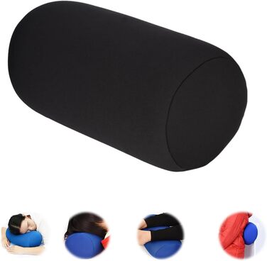 Подушка з мікробісеру, подушка для шиї, подушка з мікробісеру, мікро-міні-подушка з мікробісеру для спини, декоративна подушка в рулоні, дорожня, домашня, для сну, зручна (розмір 32 x 16 см), чорна