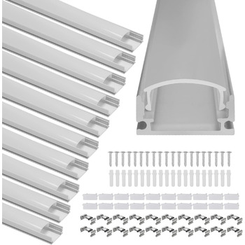 Світлодіодний профіль Gimisgu Алюмінієвий 1м 10 упаковок U-подібний алюмінієвий профіль для світлодіодної стрічки/стрічки/стрічки Світлодіодний алюмінієвий профіль сріблястий з кришкою, монтажними кліпсами та кутовими з'єднувачами U-подібна форма 101М