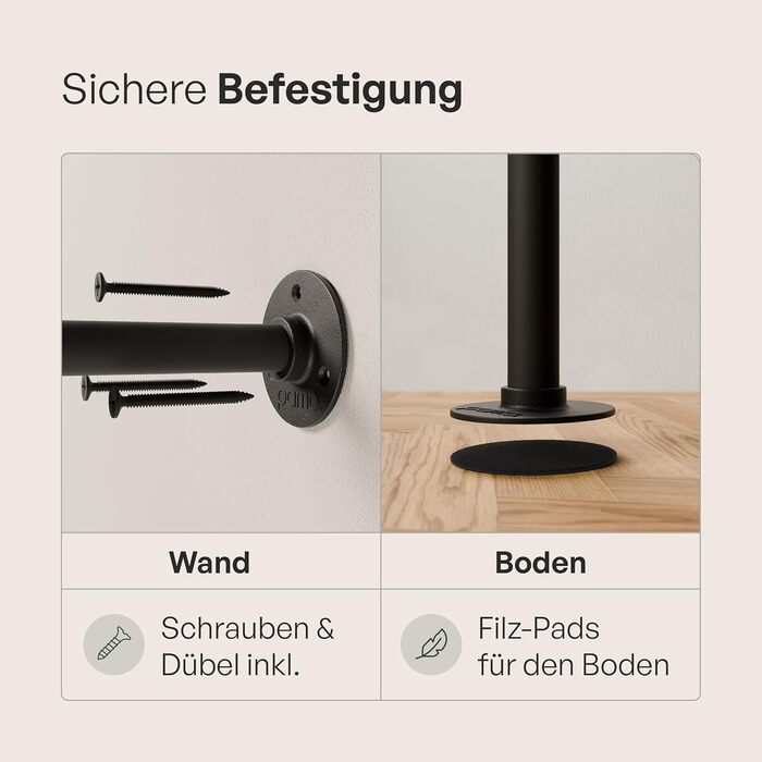 Настінна вішалка для одягу pamo 201 x 222 см - Відкрита вішалка для одягу в індустріальному стилі, чорний металевий, водопровідні труби - вантажопідйомність 240 кг, чорний колір