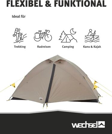 Зарядний пристрій для трекінгового намету Wechsel I Купольний намет для 2 осіб I Швидкорозкладний двомісний намет I Компактний та портативний I Ідеальний намет для кемпінгу, піших прогулянок та велосипедних поїздок на 2 особи