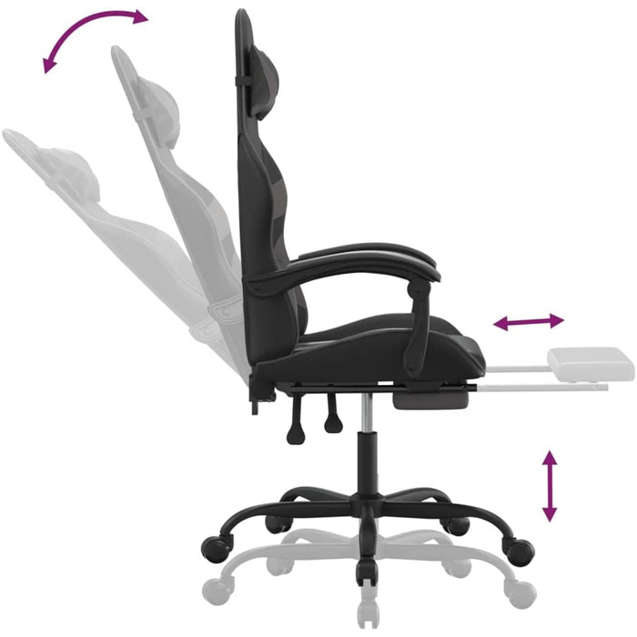 Геймерське крісло, офісне крісло, з підставкою для ніг, чорно-сіре, штучна шкіра