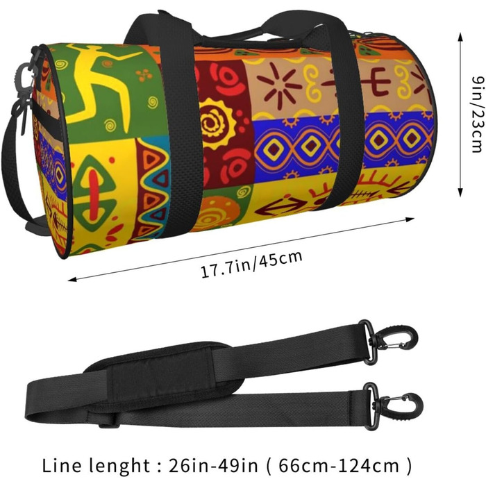 Спортивна сумка, дорожня сумка, з африканським національним орнаментом, принт на замовлення, чорна, універсальний розмір, сумка для подорожей