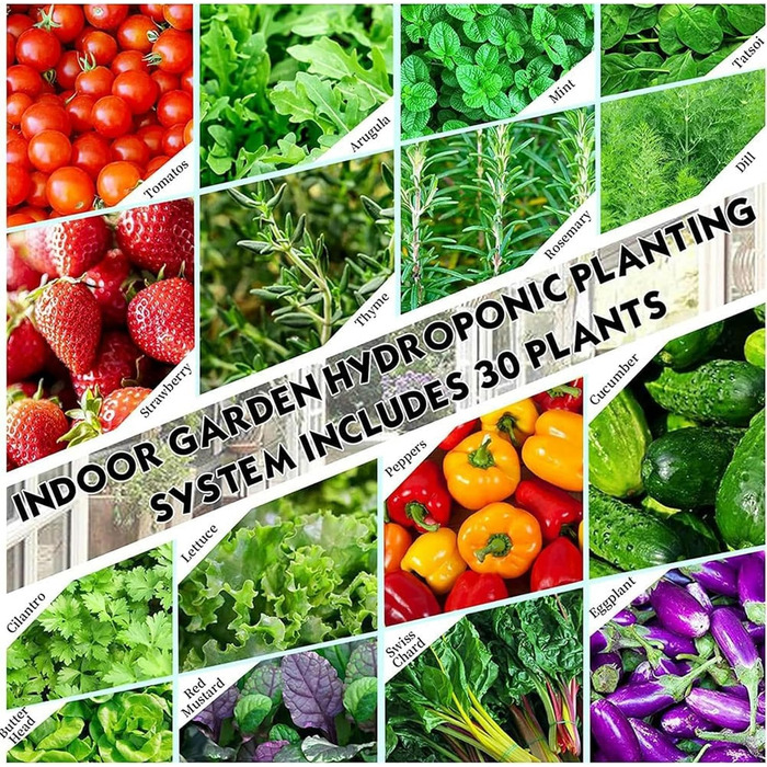 Стручків Hydroponics Tower Garden Система гідропонного вирощування. Набір для аеропоніки для вирощування трав, фруктів і овочів з гідратаційним насосом, адаптером, сітчастими горщиками, таймером для трав/, 30