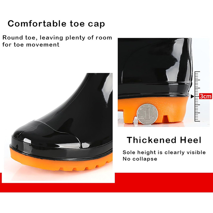 Чоловічі гумові чоботи середньої висоти, ПВХ, водонепроникні, складні, міцні, нековзні, гумові, брудозахисні дощовики для садівництва, роботи у дворі, активного відпочинку на свіжому повітрі, розмір 41 1/3 EU