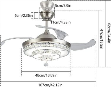 Тихий вентилятор лампа Кришталевий світлодіодний стельовий вентилятор з пультом дистанційного керування висувним невидимим лезом р