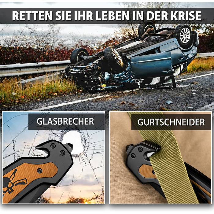 Рятувальний ніж NedFoss NF18, складний ніж 9,8 см з різаком для ременя та склорізом, кишеньковий ніж з фіксатором та шарикопідшипн