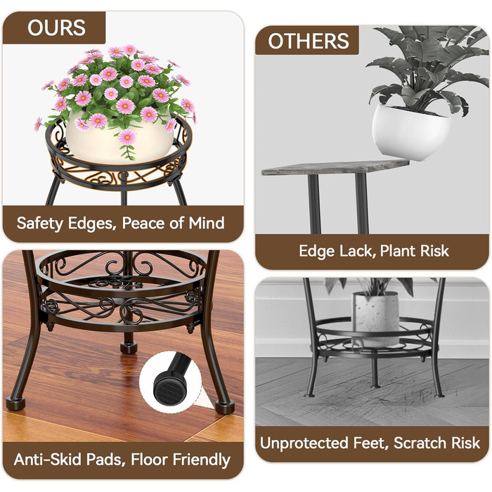 Дворівнева підставка для рослин чорного кольору для використання в приміщенні та на вулиці, для великих, високих квіткових горщиків на терасі, міцна вертикальна металева полиця для вузьких кутів підлоги, стабільний тримач-органайзер, чорний відтінок