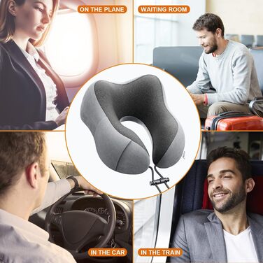 Подушка для шиї з піни памяті Lightweight Quick Pack for Airplane Train Car Neck Support Pillow for Travel Camping (темно-сіра)