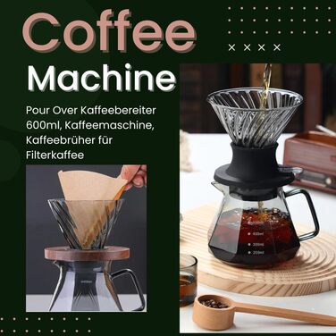 Кавоварка для наливу, набір глечиків з боросилікатного скла 600 мл, ручка з волоського горіха, фільтр кавоварки, ресторан і кемпінг, від 1 до 3 чашок