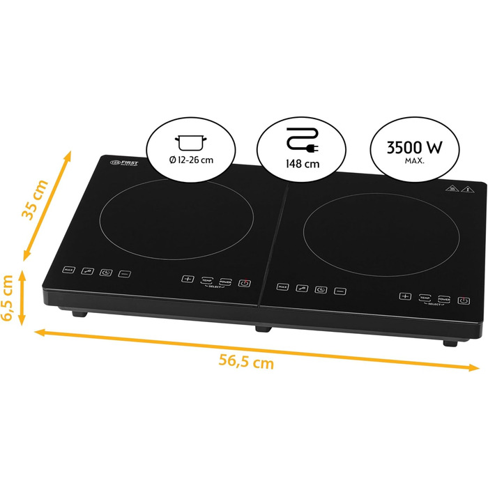 Перша індукційна плита Австрія подвійна 3500 Вт 10-ступінчастий контроль температури Таймер Батьківський контроль Кемпінг Мобільний двомісний чорний