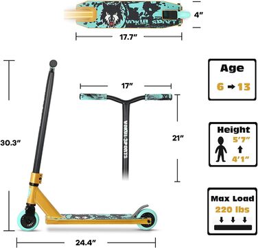 Трюковий самокат Joycruise професійні самокати, трюковий самокат для підлітків діти від 6 років хлопчики дівчатка, фрістайл ударни