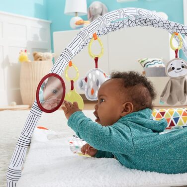 Чуттєва дитяча ігрова ковдра Fisher-Price HBB74-5, м'який ігровий килимок із сенсорними іграшками, шість знімних іграшок для активності, дитяче обладнання від народження зменшена упаковка