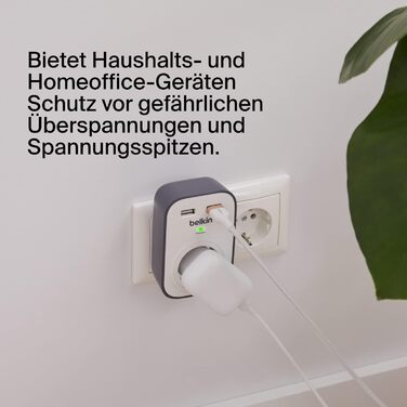Розетка та захист від перенапруги, одностороння/1 вилка з захистом від перенапруги, захищена вилка з USB-роз'ємами x 2 (2,4 А), бі