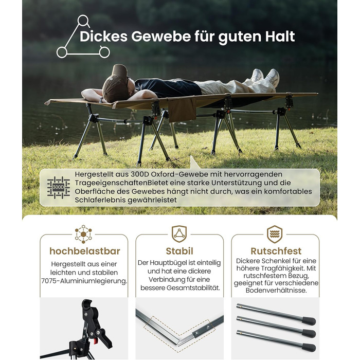 Складане похідне ліжко 19070 см, портативне туристичне ліжко, легке, складне, кемпінгове ліжко до 150 кг для намету, для активного відпочинку на природі, подорожей, саду, офісу, кольору койота коричневого