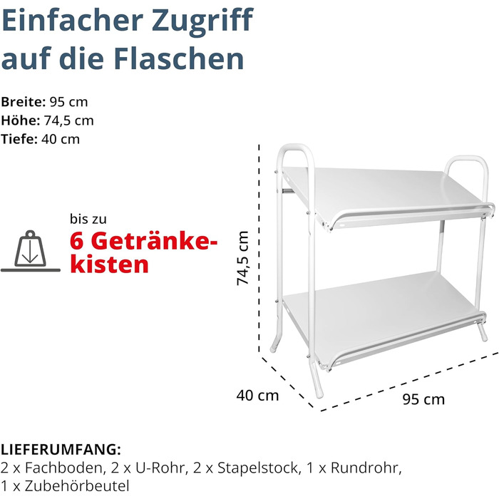 Стелаж для напоїв SCHULTE Regalwelt до 6 ящиків, 74,5x95x40 см (ВxШxГ), вантажопідйомність на полицю приблизно 60 кг, білий, стелаж для напоїв, стелаж для пивних ящиків, стелаж для пляшок, стелаж для води