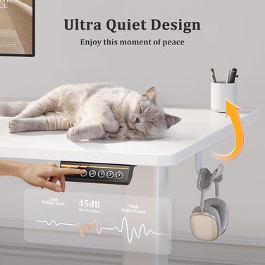 Стіл Claiks з регульованою висотою, електричний, 120x60 см, стіл з регульованою висотою для роботи стоячи, біла рама/біла поверхня, 120x60 см білий