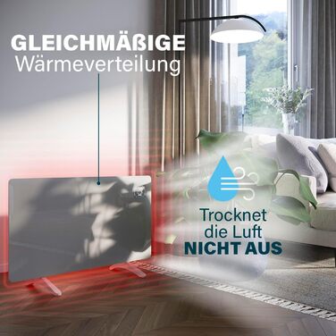 Інфрачервоний обігрівач Princess Connected - Carbon Crystal - Плоский настінний радіатор - 480 Вт - Регульований термостат до 50 C - 24-годинний таймер - Тижневе програмування - Білий або чорний (білий)