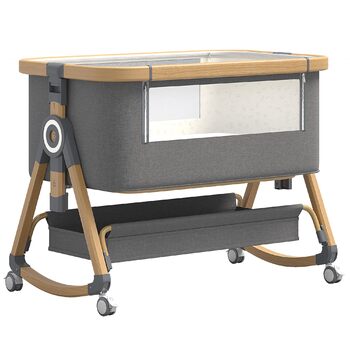 Портативне дитяче ліжко YAZOCO 3-в-1 з дихаючою сіткою та простирадлом, регульованою колискою з кошиком для зберігання (висока версія, сірий колір)