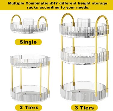 Поворотний органайзер для макіяжу, 3 яруси, догляд за шкірою, косметичний органайзер, обертається на 360, косметичний інструмент, органайзер, полиця, тримач для макіяжу губної помади, прикраси, пензлики, туалетний столик