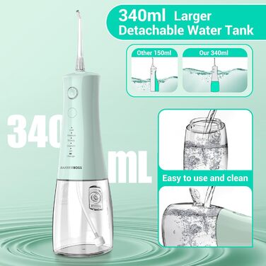 Бездротовий іригатор для порожнини рота, електричний зубний флоссер з 5 режимами тиску, водонепроникний IPX8, портативний пристрій для догляду за яснами, набір для очищення зубів, QR-7101 (Пастельно-зелений)