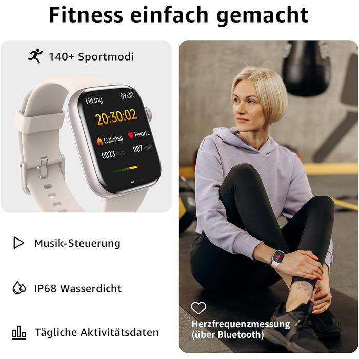 Розумний годинник для чоловіків та жінок, фітнес-годинник з сенсорним HD-екраном 1,85 дюйма та функцією телефону, понад 140 спортивних режимів, фітнес-трекер із монітором серцевого ритму, монітором сну, крокоміром, водонепроникний спортивний годинник IP68