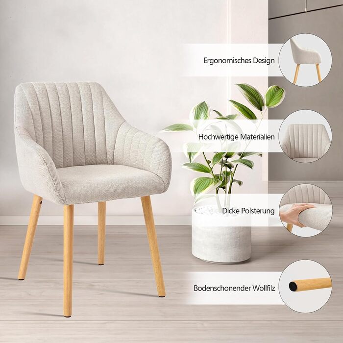 Крісло Обідній Набір з 4 Предметів Бежевий Дерев&39яний Набір Крісло М&39яке Крісло з Підлокітниками Їдальня Кухонний Крісло Вітальня Крісло з Поліестеру Набір з 4 Предметів Бежевий-поліестер