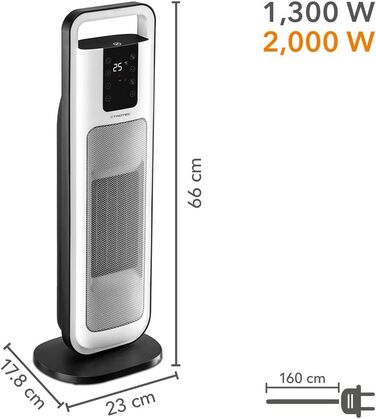 Керамічний вентилятор-обігрівач TROTEC TFC 21 E Теплова потужність 1300 Вт / 2000 Вт Обігрівач з термостатом, розмір приміщення від 24 м до 60 м, функція коливання 80 1300 Вт / 2000 Вт