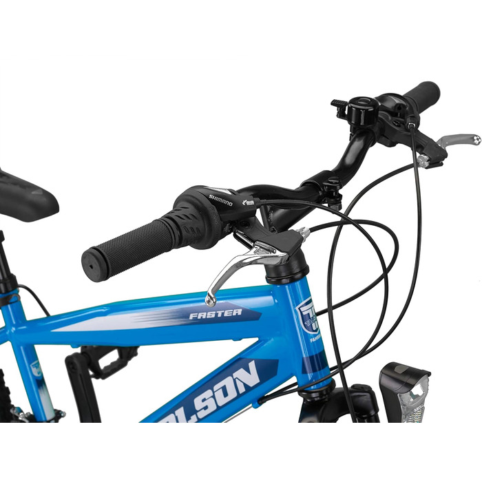 Гірський велосипед Talson 24 дюйми з 21-швидкісною Shimano, передньою підвіскою та ліхтарями, синього кольору