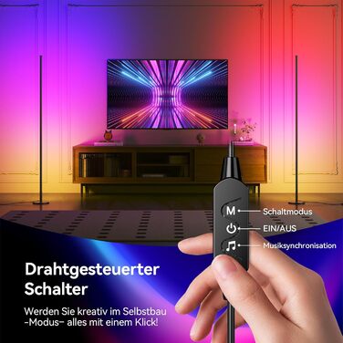 Набір з 2 RGB LED торшерів для вітальні (160 см) димовані підлогові світильники з пультом та керуванням через додаток, музичні та DIY-режими, таймер для спальні та геймінгу