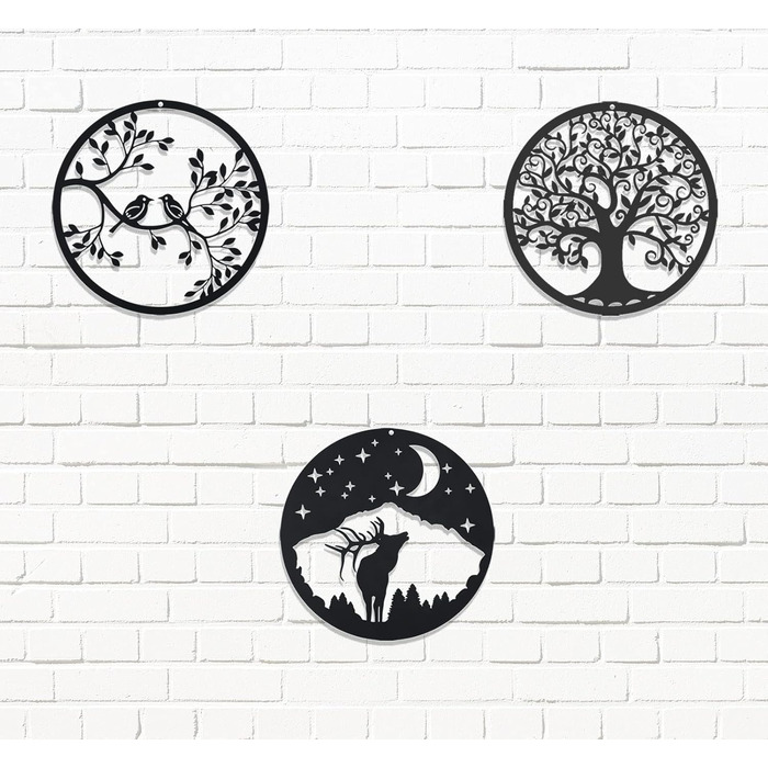 Металеве дерево життя прикраса стіни силует мистецтво для подарунка критий відкритий сад будинок прикраса (чорний, 28x28см)