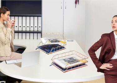 Лотки для листів/сортувальники паперу EXERZ, 2 шт., штабелювані лотки, органайзер для столу (золотий) 34 x 24 x 7 см золотий