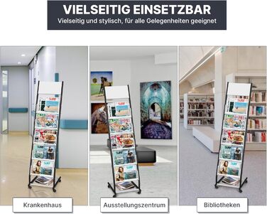 Шарова стійка для журналів SUNDOY з колесами підлогова підставка для брошур та каталогів, стійка для журналів на колесах для офісу, ярмарків та дому (ширина 32,5 см) 5-шарова, ширина 32,5 см, 5-