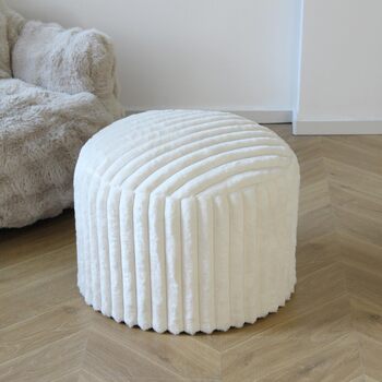Круглий пуф-табурет, кругла пуф-мішок для ніг, диванний табурет, пуф для ніг з високоякісним штучним хутром, пуф, подушка-пуф для квасолі, сидіння для дивана та вітальні, 38x50x50 см, білий