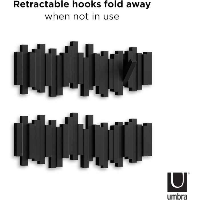 Вішалка Umbra Stbchen - Сучасна та компактна вішалка з 5 рухомими гачками для курток, пальто, шарфів, сумок та іншого, чорний чорн