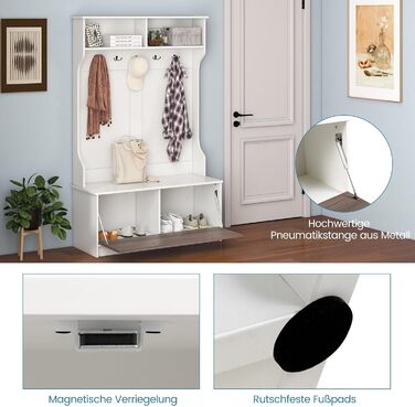 Вішалка для одягу COSTWAY з лавкою та 5 подвійними гачками, вішалка для одягу з відкритими відділеннями та тумбою для взуття, пере