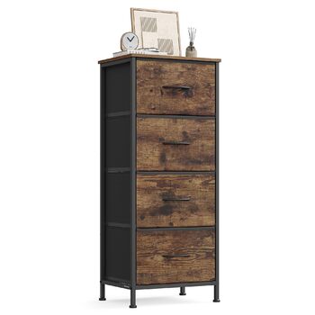 Комод SONGMICS, шафа, 4 тканинні шухляди, шафа для зберігання, сталь, МДФ, неткане полотно, для спальні, коридору, вітальні, вінтажний коричневий-чорний LGS314BH04 4 шухляди вінтажний коричневий чорнильний