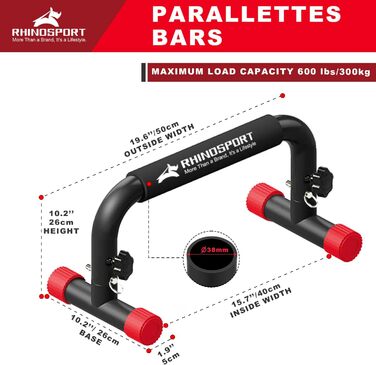 Турніри Parallettes Dip для калістеніки, віджимання, висота 10,2 дюйма, вантажопідйомність 300 кг/661 фунтів, силові тренування, домашній тренажерний зал, обладнання для калістеніки 19,6x10,2x10,2 дюйма, червоний