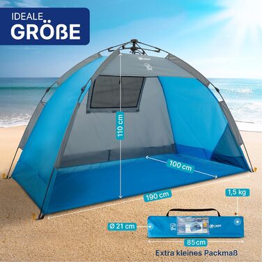 Автоматичний пляжний намет EXPLORER із захистом від ультрафіолету 80 190x100x110 см Компактний розмір, легкий та швидке встановлення за лічені секунди, пляжний намет, сонцезахисний козирок, автоматичний вітрозахисний козирок, синій