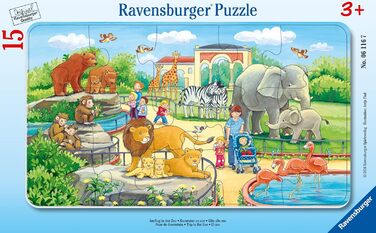 Дитячий пазл Ravensburger - 06116 Подорож у зоопарк - Рамковий пазл для дітей від 3 років, 15 елементів, Бірюзово-зелений, чудовий