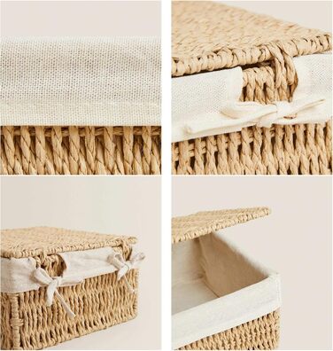 Набір із 3 кошиків для зберігання з кришками плетені кошики з паперової мотузки з металевим каркасом та підкладкою, 3 розміри, місце для зберігання речей у стилі бохо для ванної кімнати, пеленальний столик, органайзер та декор