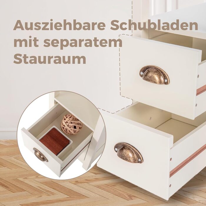 Журнальний столик MAISON ARTS, вузька тумбочка з 2 шухлядами, журнальний столик для вітальні, спальні, колір слонової кістки