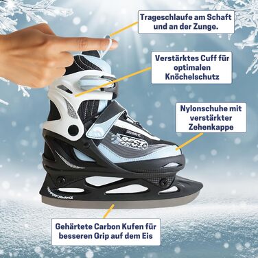 Найкращі спортивні ковзани для дітей, жінок та чоловіків Ковзани з регулюванням у 4 напрямках для дітей Ковзани Softboot - водонепроникні та теплоізолюючі з пряжкою Push-Lock, чорні/сині, розміри 30-33