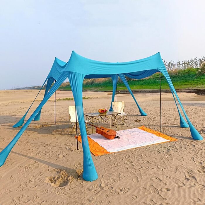 Пляжний намет, сонцезахисний намет для пляжу, великий намет від сонця для вулиці на 6-8 осіб, захист від ультрафіолету для кемпінгу на пляжі, риболовлі та пікніків (синій)