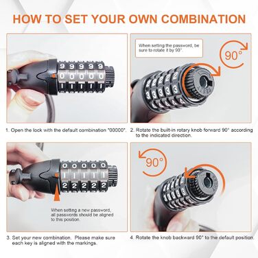 Дитячий велосипедний замок, 120 см, захист від крадіжки, кабельний замок з 5-значним кодом, для велосипедів, мотоциклів, скутерів, чорний. Замок з кодовим механізмом., 1203-12