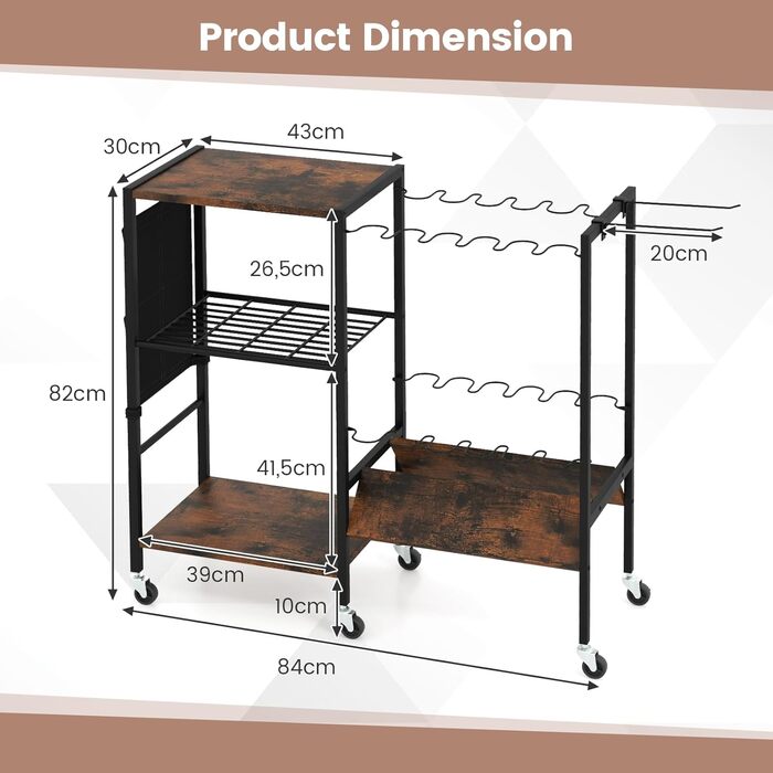 Тримач для вудки GIANTEX, підставка для 12 вудок, тримач для вудки з котушками, рибальські аксесуари, 3-рівнева рибальська підставка з гачками та сумкою, візок для рибальських снастей, органайзер для вудок, 84 x 30 x 82 см